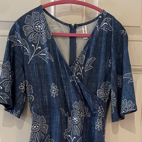 NWT Zolucky Blue White floral wide leg Jumper Boho beach festival summer S - Picture 3 of 14